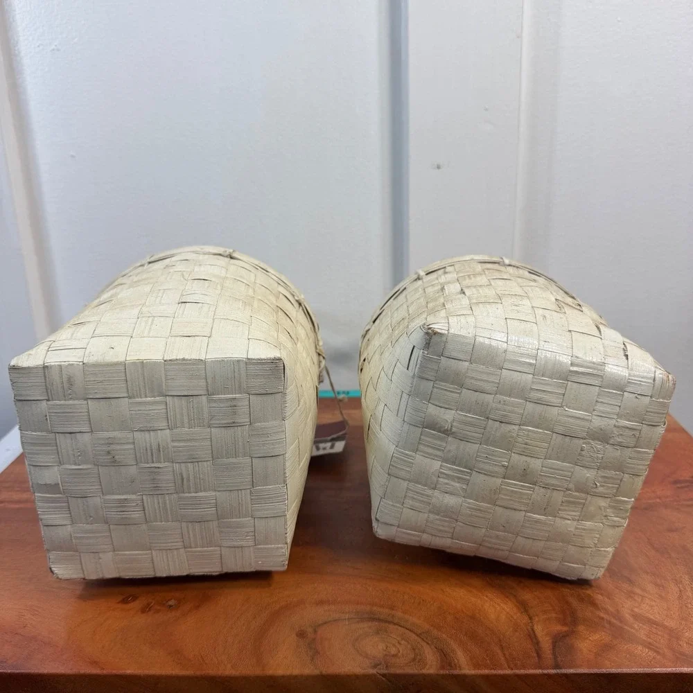 Palecek San Francisco Woven Duck Baskets Hand Painted Floral Pair Cream Set of 2